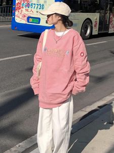 Felpe con cappuccio da uomo CAVEMPT 2023 CE Pink Balloon Embroidery Round Neck Pullover Felpe a maniche lunghe per ragazzi WY534