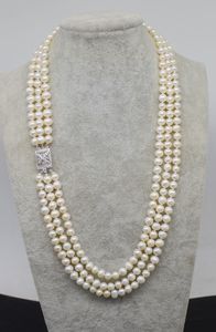 Strands Strings WOW 3rows freshwater pearl white near round 7 8mm necklace 19 21inch nature wholesale FPPJ 230729