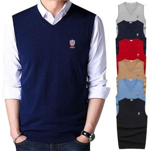 Mäns västar Bomull Högkvalitativ Autumn Winter Mens Slim V-Neck stickad Vest Casual ärmlösa tröjor Brand Male Topps M-3XL P8501