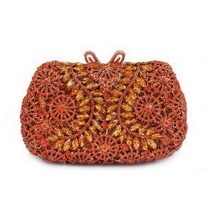 Borse da sera XIYUAN Orange Stones Flower Golden Wedding Clutch Purse Borse da sposa Borsa da pranzo per feste 230729