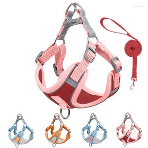 Dog Collars Soft Mesh Harness And Leash Set For Walking Step In Vest Reflective Bands Adjustable No Pull Pet Supplies