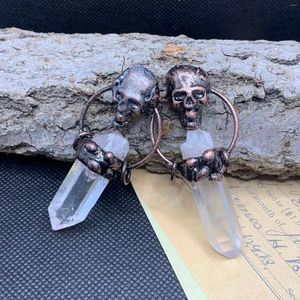 Hänghalsband retro naturlig vit kristall hexagon prism brons två-i-en sten skalle charms helande halsband skelett amulett