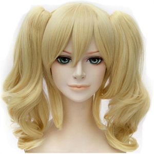 Peruca de anime sintética de 18 polegadas ondulada Harley Quinn Esquadrão Suicida Pigtail Cosplay Wig2594