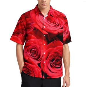 Camicie casual da uomo Camicia ampia con stampa rose rosse Camicette oversize da uomo streetwear a maniche corte personalizzate estive floreali eleganti