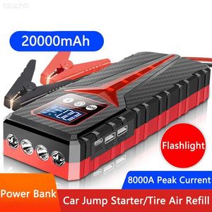 Bancos de energia de telefone celular 8000A Car Jump Starter Power Bank 20000mAh para iPhone Samsung Xiaomi Carregador de bateria de carro Dispositivo de partida de reforço de emergência automático L230824