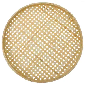 食器セット竹のふるい織り収納バスケットキャンディボックスフラットパン丸い木製ダイニングテーブルクラフト