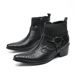 Botas Plus Size Moda Formal Masculina Sapatos Festivos Metal Bico Bico Cowboy Club Botas Curtas Homens de Negócios Botas de Couro Real Ankle Boots