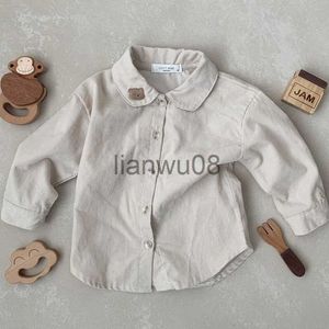 Barnskjortor 2022 Barn LAPEL BEAR BEBRODERY Skjortor Bomull Baby Boys Long Sleeve Tops Casual Girls Tee Spädbarn Skjortor Kidskläder X0728