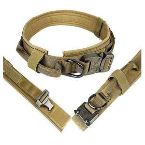 Taktiska hundhalsar Nylon justerbar K9 Militära hundar krage tungt metallspänne med handtag ranger green-m300o