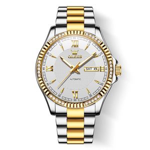 腕時計OLEVS 6676ステンレススチールストラップビジネスメンズwristwatchウォータープルーフ男性用の自動機械式時計暦ディスプレイ230729