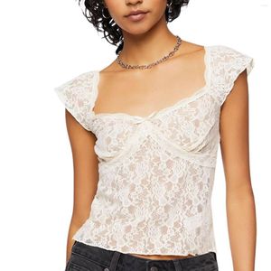 Women's T Shirts Women Tank Top Cap Sleeve T-Shirts Casual Floral Lace Basic Crop Tops For Party Streetwear Clubwear Summer Camis Blouse Y2k