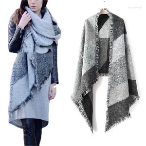 Halsdukar mode pashmina kvinnor halsduk varm vinter rutan sjal reversibel cape wraps filt poncho