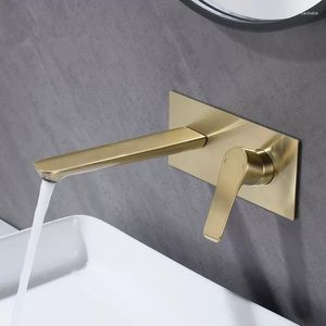 Bathroom Sink Faucets Basin Mixer In-Wall Mounted & Cold Brass Tap With Embedded Box Single Handle Chrome/Black/Brushed Gold