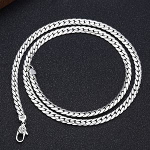 Strands Strings 2023 Solid 100 S925 Silver Jewelry Fashion Retro Personality Flat Chain 5MM Diamond Buckle Snake Bone Man Colar 230729