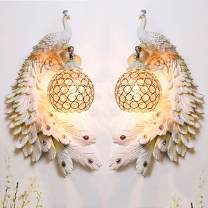 Wandleuchte Luxus Twins Peacock Kreative Bunte Gold Weiß Licht LED Kristall Metall Lampen Für Korridor Dekor