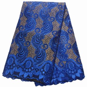 Teal Lace Fabric 2019 High Quality Lace Nigerian Tyg for Women Dress African Tulle med Stones 5yards Per Piece245y