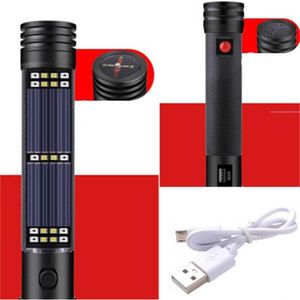New selling LED multi-function solar flashlight USB charging emergency escape safety hammer car warning lamp flashlight led flashl226f