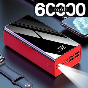 Банки питания сотового телефона 60000MAH Power Bank 4 USB Poverbank Poverbank Portable Ofter Aquader Charger PowerBank 60000 мАч для Xiaomi Mi iPhone Samsung Poverbank L230728