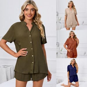 Kvinnors sömnkläder damer sexig 2 bit pyjama set t short shorts hem casual kostym vår sommar solid färg v hals lös knappnatt bär