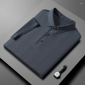 Herr t -skjortor browon sommar tshirts för män topps 2023 mode fast färg jacquard väv smart casual culance fit shirt homme
