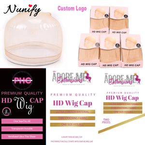 Perukkåpor Anpassad pappersförpackning för HD Wig Cap Ultra Thin Stocking Cap för Wig Private Label Packaging Mesh Lace Hairnet 50/100packs 230729