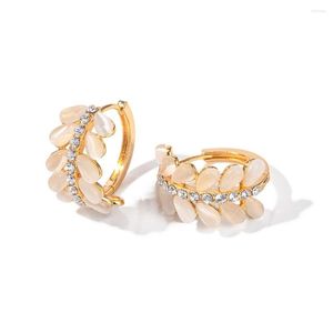 Hoop Earrings ALLME Elegant 18K Real Gold Plated Brass Shiny Opal CZ Cubic Zircon C Shaped For Women Statement Party Jewelry