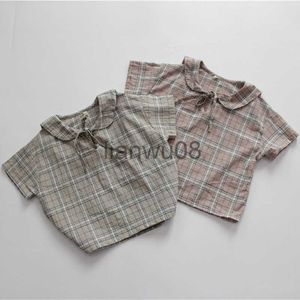 Kids Shirts Children Summer Cotton Linen Shirts Korean Style Preppy Unisex Kids Plaid Blouses x0728