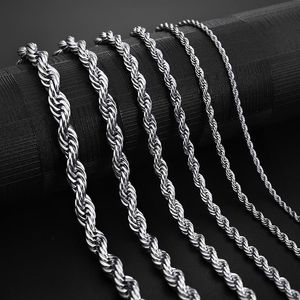 Stainless Steel Rope Chain Necklace 2-5mm Never Fade Waterproof Choker Necklaces Men Women Twist Jewelry 316L Silver Chains Gifts 18-24 Inches