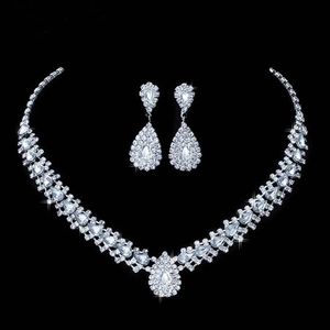 Luxuriöse Hochzeitsschmuck-Sets für Braut und Brautjungfer, Schmuck, Tropfen-Ohrring-Halsketten-Set, Österreich-Kristall, ganzes Geschenk271u