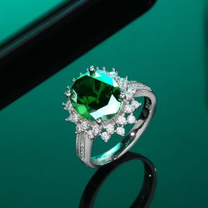 Hot Selling S925 Sterling Silver Imitation Diamond Turquoise Ring Female Personality Light Luxury Temperament Engagement Jewelry