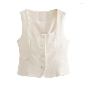 Canotte da donna 2023 Summer Square Collar Gilet Bianco Semplice All-Fiammifero Bottone monopetto Slim-Fit Fashion Short Style Top