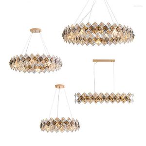 Chandeliers Postmodern LED Square Crystal Round Designer Chandelier Lustre Lighting For Foyer Hanging LampsSuspension Luminaire Lampen