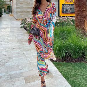 Podstawowe sukienki swobodne Xasy Summer Women Style w stylu plaży Drukuj Slim Long Dress Femel V SCIC