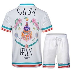 Casablanca Mens Set 2 Pieces Designer Shirt Shorts Slim Fit Loose Silky Luxury Casablanc Shirts Men Casual Polos Suit Clothing High Quality 11 3SMA