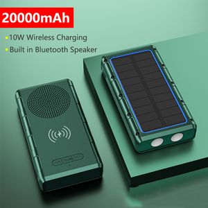 Solar Power Bank 30000mAh 10W Qi Wireless Charger for iPhone 14 13 Samsung Xiaomi Portable Powerbank with Speaker LED Flashlight