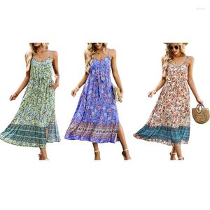 Casual Dresses Women Summer High Waist Ruffle Maxi Dress Print Flowy Long