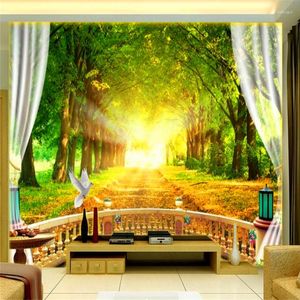 Duvar kağıtları dekoratif duvar kağıdı balkon orman güneş ışığı 3D arka plan duvar boyama