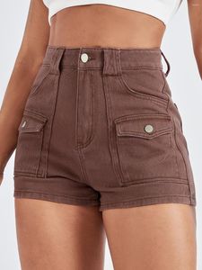 Damen-Shorts, hohe Taille, Klappentasche, Denim, kurze Jeans, Radfahrerin, Damen, Kawaii, Vetement Femme