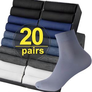 Mens Socks 20pairs Bamboo Fiber Men Socks Summer Spring Sports Socks Sweat absorption deodorant Thin Stripe Breathable Silk Long Sock 230729