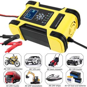 12V 24V 12A Automatic Battery Charger 7-Step Car Battery Charger LCD Display Intelligent Charges Repair Function Fast Charger2769