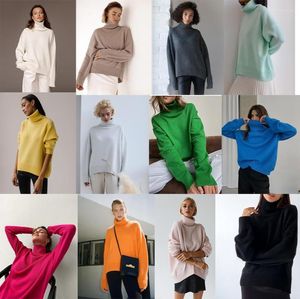 Suéteres femininos de cores vivas, gola rulê, manga comprida, manga morcego, pulôver solto, outono e inverno, suéter quente