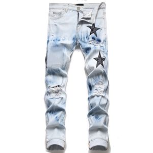 Svarta kvinnor staplade byxor män mager designer jeans vintage tvätt fast blå rak passform långa casual denim byxor vår sommar streetwear