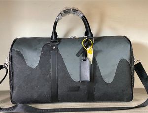 Hochwertige Unisex-Seesäcke mit Buchstaben-Spleiß-Handtaschen Grau und Schwarz Keepall 50 Reisetasche für Herren, Fitnessstudio-Taschen, Yoga-Fitness-Tasche, Herren-Gepäcktasche, Damen-Umhängetaschen