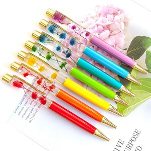 Dried Flower Oil Pen DIY Float Liquid Ball Pen Gold Foil Paper Water Oil Pen Gift Advertising Diamond Metal Ball Point Pen