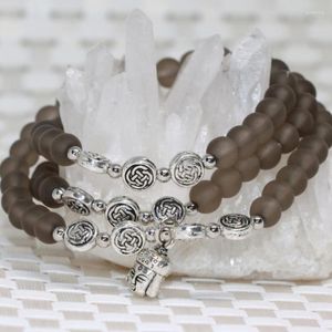 Strand Wholesale Price Fashion High Grade Gray Frosted Matte Crystal 6mm Round Beads Unique Multilayer Bracelets Jewelry B2259