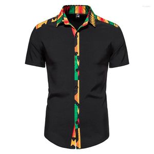 Camisas casuais masculinas Camisa de manga curta estampada africana patchwork design tradicional para homens branco hip hop streetwear chemise