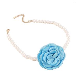 Choker 2/PCS Französische elegante Kamelie Perlenkette Damenmode Retro Multi Color Rose Halskette Schmuck