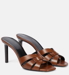 Luxury Leather Tribute Sandals toffelvävskor Kvinnor Pop klackar Summer Lady Pumps Dress Gladiator Designer Sandalias Box35-43