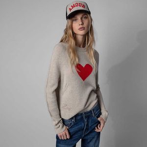 Zadig Voltaire Crew Neck Long Sleeve Hooded Sweater knitted sweaters love hanging wool pattern letter round neck sweater Women sweater Designer Tide tops