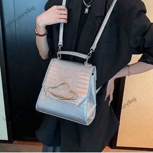 Luxus Silber Rucksack Japan Vivi Designer Saturn Alligator Umhängetasche Mode Frauen Leichte Leder Handtaschen Reise Einkaufstasche Klassische Mädchen Schultaschen 230716